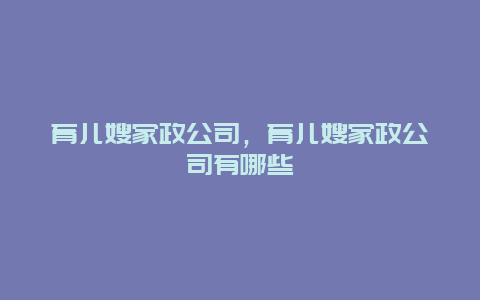 育儿嫂家政公司，育儿嫂家政公司有哪些