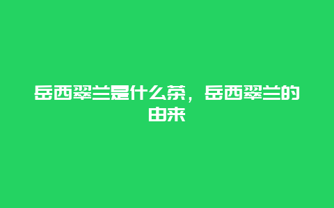 岳西翠兰是什么茶，岳西翠兰的由来