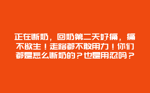 正在断奶，回奶第二天好痛，痛不欲生！走路都不敢用力！你们都是怎么断奶的？也是用忍吗？