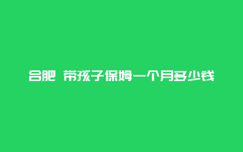 合肥 带孩子保姆一个月多少钱