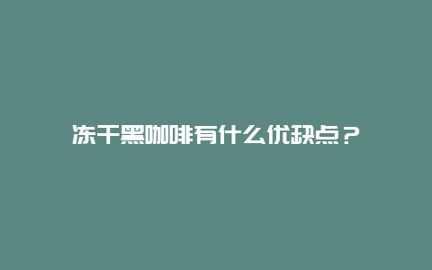 冻干黑咖啡有什么优缺点？