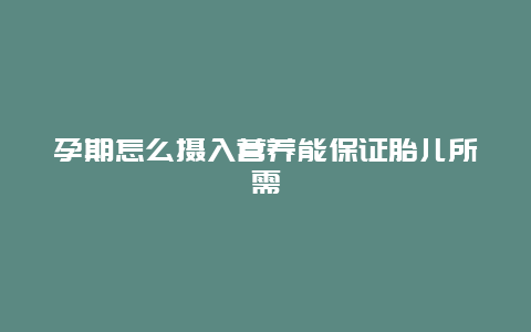 孕期怎么摄入营养能保证胎儿所需