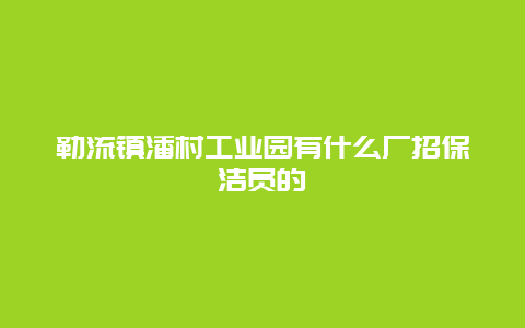 勒流镇潘村工业园有什么厂招保洁员的