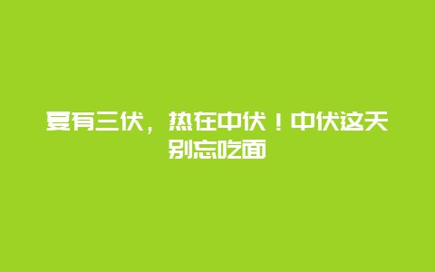 夏有三伏，热在中伏！中伏这天别忘吃面_http://www.365jiazheng.com_健康护理_第1张