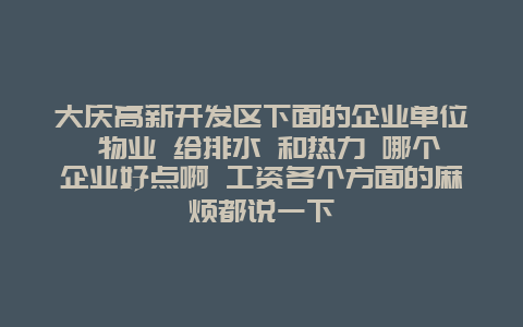 大庆高新开发区下面的企业单位 物业 给排水 和热力 哪个企业好点啊 工资各个方面的麻烦都说一下