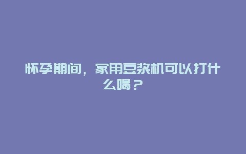 怀孕期间，家用豆浆机可以打什么喝？