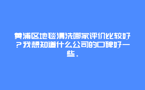 黄浦区地毯清洗哪家评价比较好？我想知道什么公司的口碑好一些。