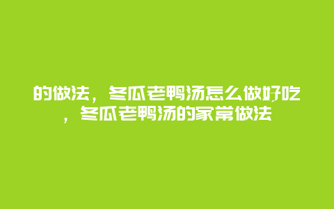 的做法，冬瓜老鸭汤怎么做好吃，冬瓜老鸭汤的家常做法