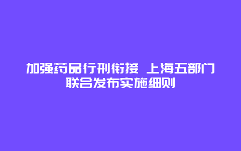 加强药品行刑衔接 上海五部门联合发布实施细则