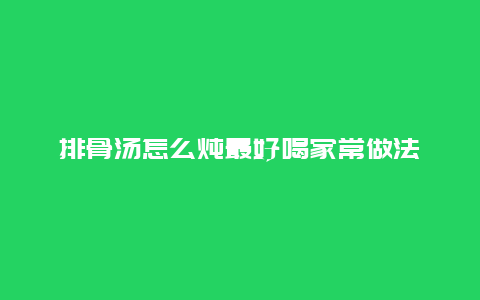 排骨汤怎么炖最好喝家常做法