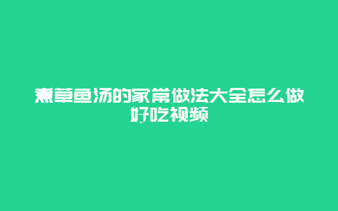 煮草鱼汤的家常做法大全怎么做好吃视频