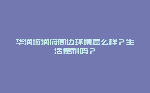 华润城润府周边环境怎么样？生活便利吗？