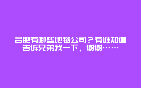 合肥有哪些地毯公司？有谁知道告诉兄弟我一下，谢谢……