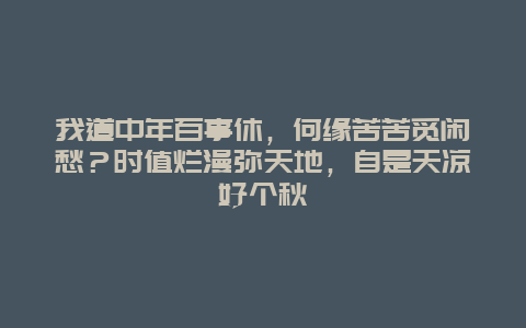 我道中年百事休，何缘苦苦觅闲愁？时值烂漫弥天地，自是天凉好个秋