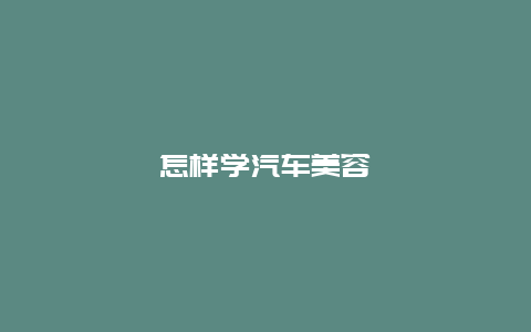 怎样学汽车美容