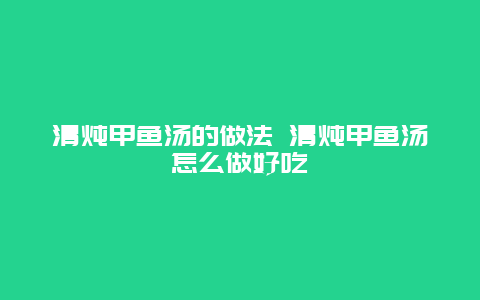 清炖甲鱼汤的做法 清炖甲鱼汤怎么做好吃