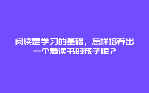 阅读是学习的基础，怎样培养出一个爱读书的孩子呢？