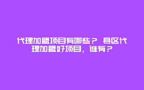 代理加盟项目有哪些？ 县区代理加盟好项目，谁有？