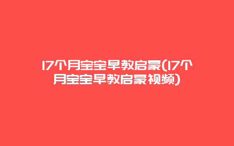 17个月宝宝早教启蒙(17个月宝宝早教启蒙视频)