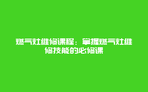 燃气灶维修课程：掌握燃气灶维修技能的必修课