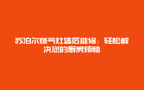 苏泊尔燃气灶售后维修：轻松解决您的厨房烦恼