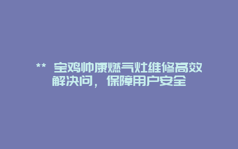 ** 宝鸡帅康燃气灶维修高效解决问，保障用户安全