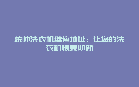 统帅洗衣机维修地址：让您的洗衣机恢复如新