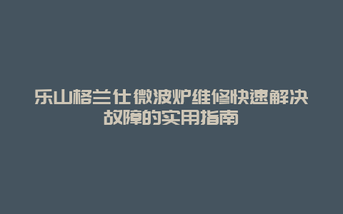 乐山格兰仕微波炉维修快速解决故障的实用指南