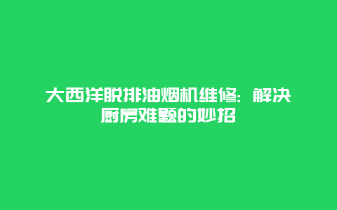 大西洋脱排油烟机维修: 解决厨房难题的妙招