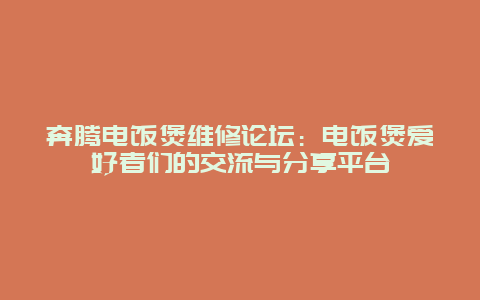 奔腾电饭煲维修论坛：电饭煲爱好者们的交流与分享平台