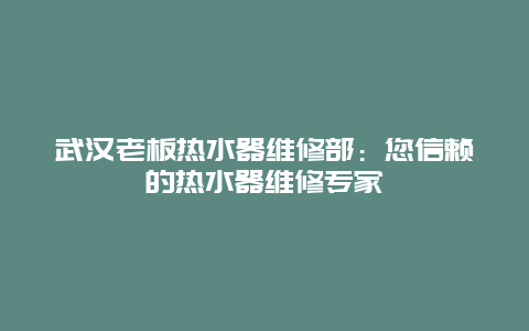 武汉老板热水器维修部：您信赖的热水器维修专家