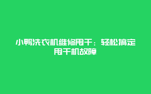 小鸭洗衣机维修甩干：轻松搞定甩干机故障