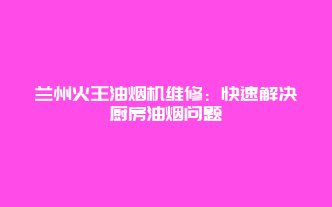 兰州火王油烟机维修：快速解决厨房油烟问题