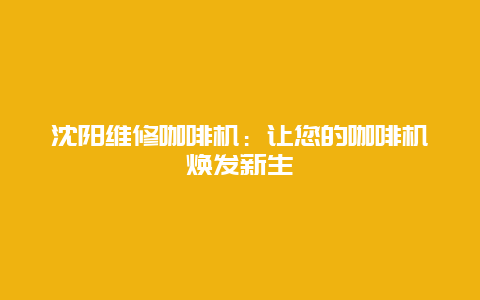 沈阳维修咖啡机：让您的咖啡机焕发新生