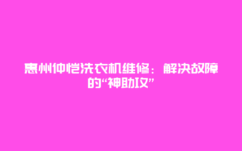 惠州仲恺洗衣机维修：解决故障的“神助攻”