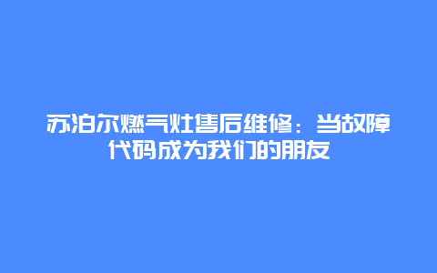 苏泊尔燃气灶售后维修：当故障代码成为我们的朋友