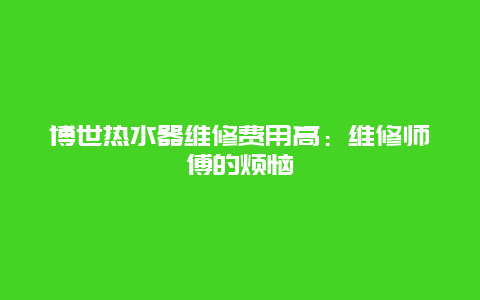 博世热水器维修费用高：维修师傅的烦恼