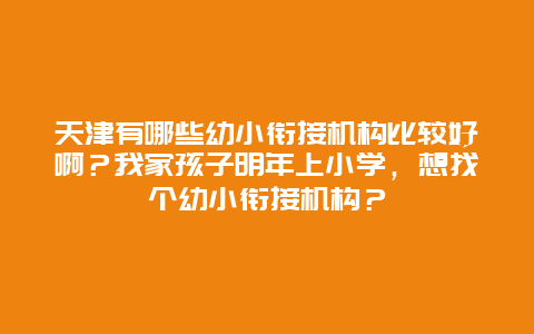 天津有哪些幼小衔接机构比较好啊？我家孩子明年上小学，想找个幼小衔接机构？