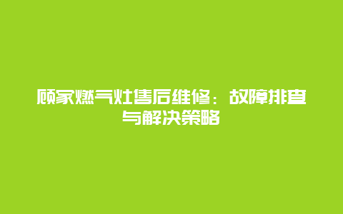 顾家燃气灶售后维修：故障排查与解决策略