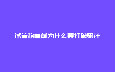 试管移植前为什么要打破卵针