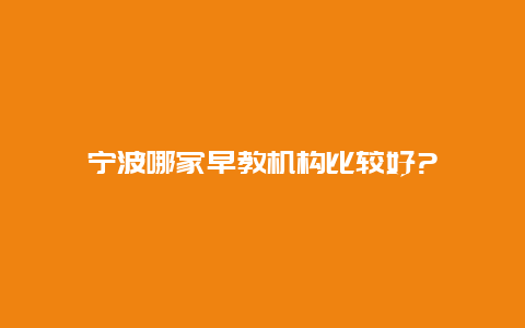 宁波哪家早教机构比较好?