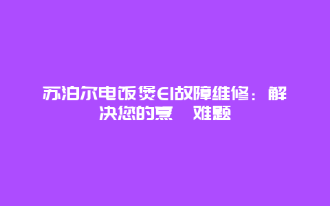 苏泊尔电饭煲E1故障维修：解决您的烹饪难题