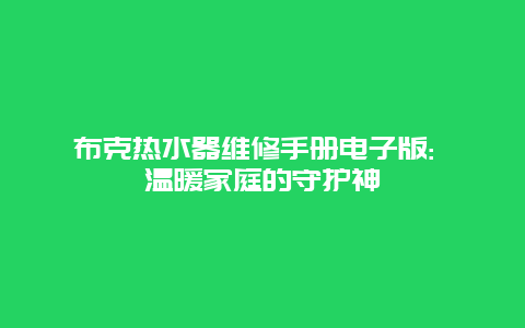 布克热水器维修手册电子版: 温暖家庭的守护神