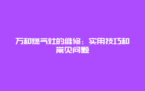 万和燃气灶的维修：实用技巧和常见问题