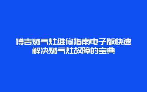 博吉燃气灶维修指南电子版快速解决燃气灶故障的宝典