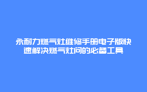 永耐力燃气灶维修手册电子版快速解决燃气灶问的必备工具