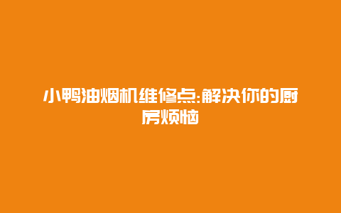 小鸭油烟机维修点:解决你的厨房烦恼